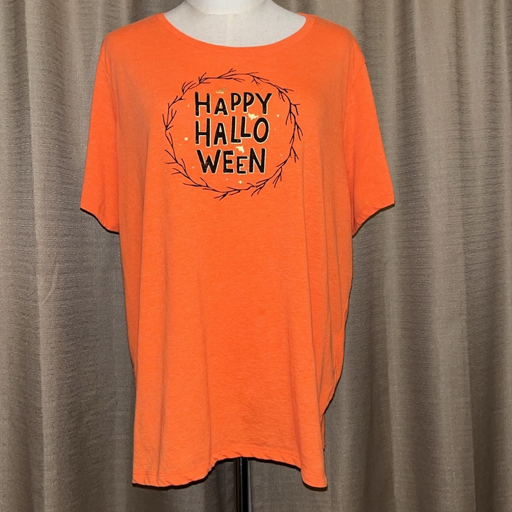 Celebrate Halloween Woman Plus Size XXXL 22 Short Sleeve Orange Black Gold Shirt